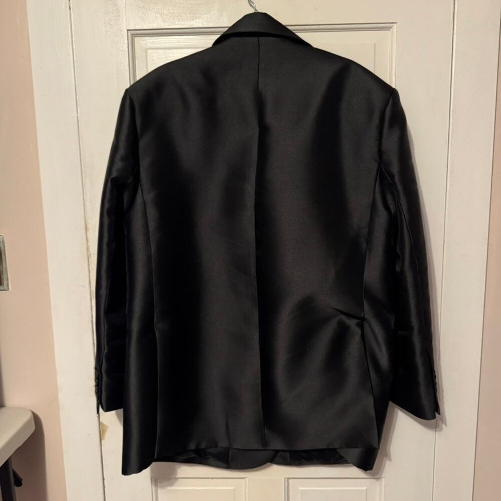 Sandro Black Shiny Satin Oversized Suit Jacket Size 1/Small/EU 36/US 4 - Picture 2 of 12